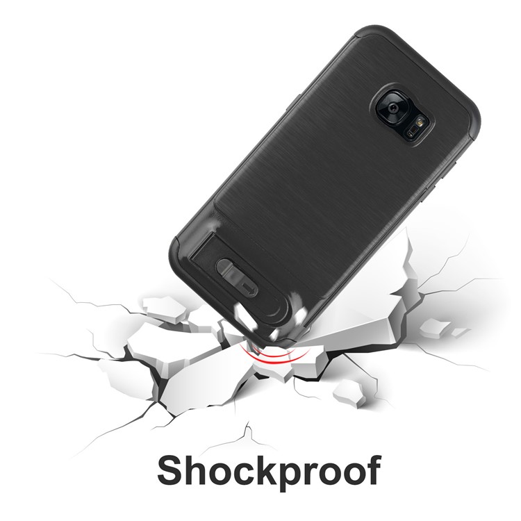 ANGIBABE Card Holder Brushed PC + TPU Kickstand Case for Samsung Galaxy S7 edge SM-G935 - Black-6