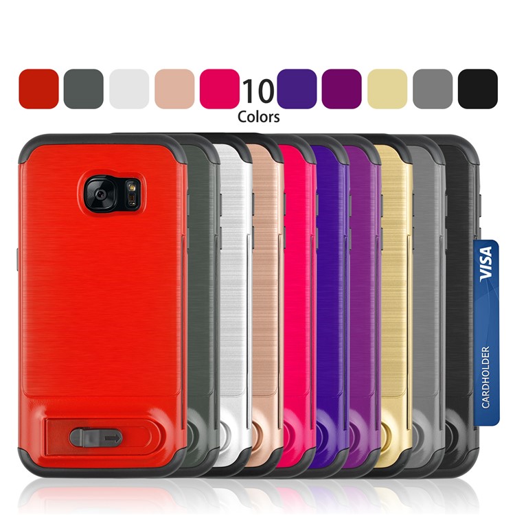 ANGIBABE Card Holder Brushed PC + TPU Kickstand Case for Samsung Galaxy S7 edge SM-G935 - Black-8