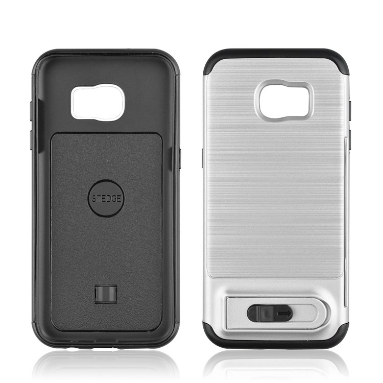 ANGIBABE Card Slot Brushed PC + TPU Hybrid Case with Kickstand for Samsung Galaxy S7 edge SM-G935 - Silver-2