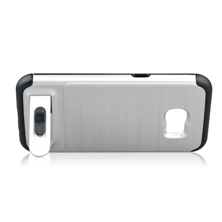 ANGIBABE Card Slot Brushed PC + TPU Hybrid Case with Kickstand for Samsung Galaxy S7 edge SM-G935 - Silver-4