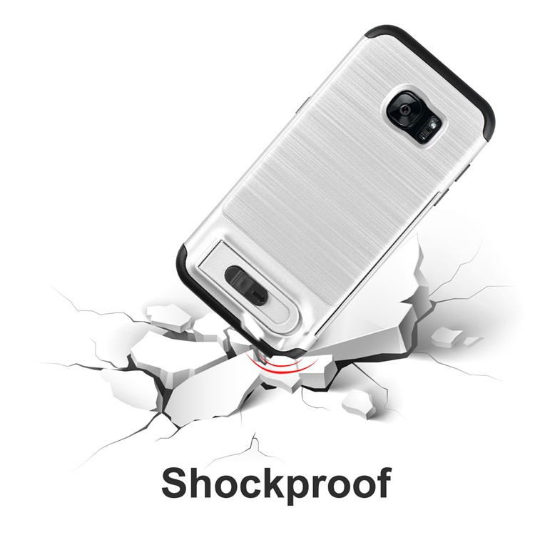 ANGIBABE Card Slot Brushed PC + TPU Hybrid Case with Kickstand for Samsung Galaxy S7 edge SM-G935 - Silver-6