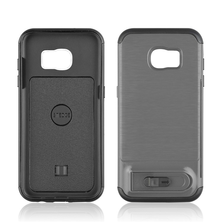 ANGIBABE Kickstand Card Holder Brushed PC + TPU Hybrid Cover for Samsung Galaxy S7 edge SM-G935 - Light Grey-2
