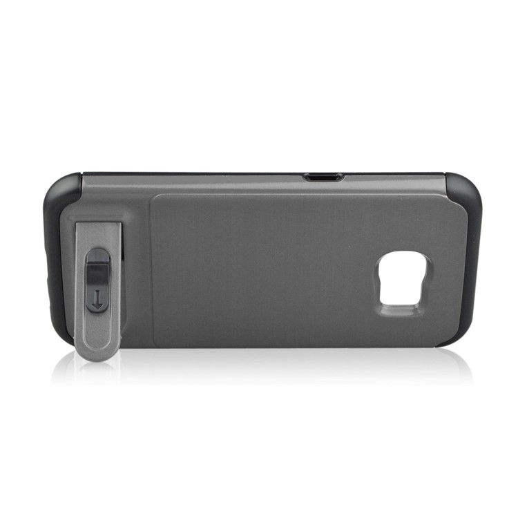 ANGIBABE Kickstand Card Holder Brushed PC + TPU Hybrid Cover for Samsung Galaxy S7 edge SM-G935 - Light Grey-4