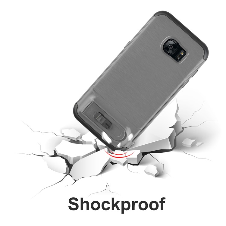ANGIBABE Kickstand Card Holder Brushed PC + TPU Hybrid Cover for Samsung Galaxy S7 edge SM-G935 - Light Grey-6