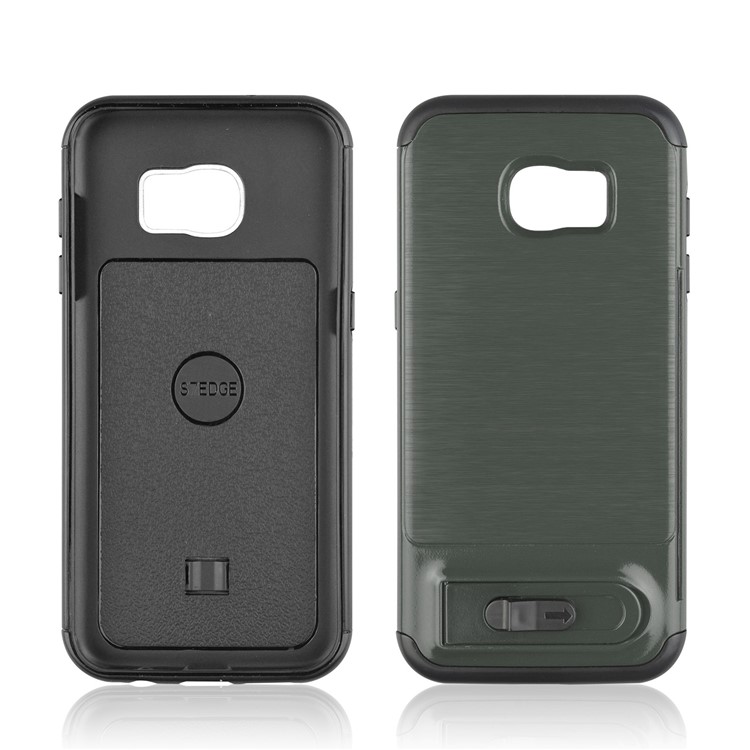 ANGIBABE for Samsung Galaxy S7 edge SM-G935 Card Slot Brushed PC + TPU Back Case with Kickstand - Dark Grey-2