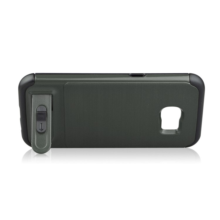 ANGIBABE for Samsung Galaxy S7 edge SM-G935 Card Slot Brushed PC + TPU Back Case with Kickstand - Dark Grey-4