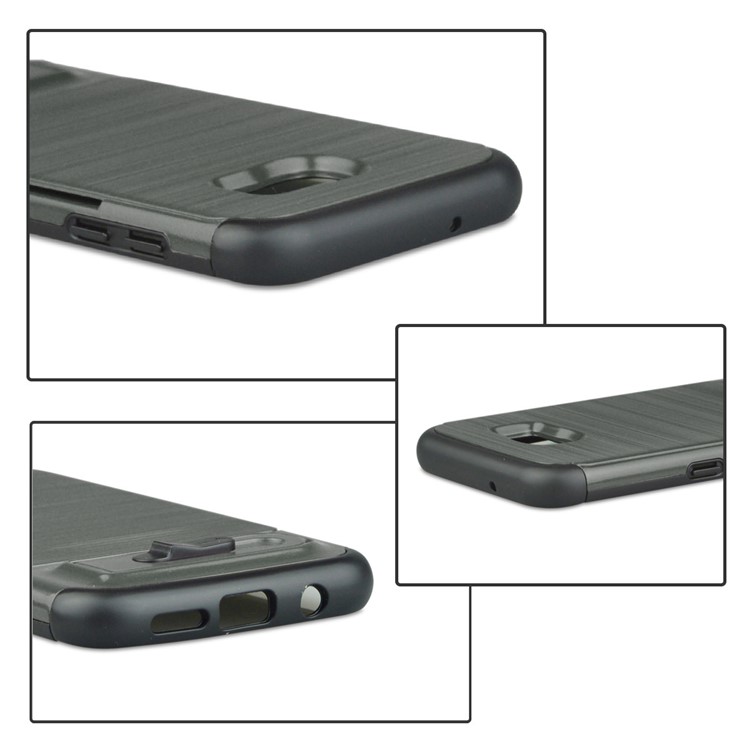 ANGIBABE for Samsung Galaxy S7 edge SM-G935 Card Slot Brushed PC + TPU Back Case with Kickstand - Dark Grey-5