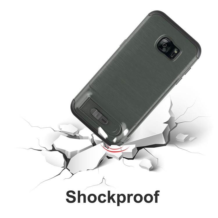 ANGIBABE for Samsung Galaxy S7 edge SM-G935 Card Slot Brushed PC + TPU Back Case with Kickstand - Dark Grey-6