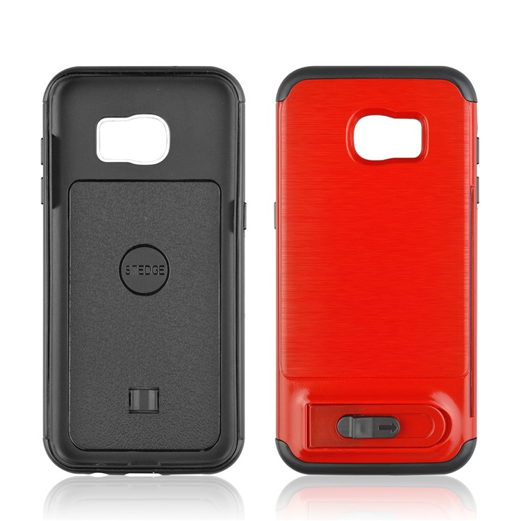 ANGIBABE Card Slot Brushed Hybrid PC + TPU Kickstand Cover for Samsung Galaxy S7 edge SM-G935 - Red-2