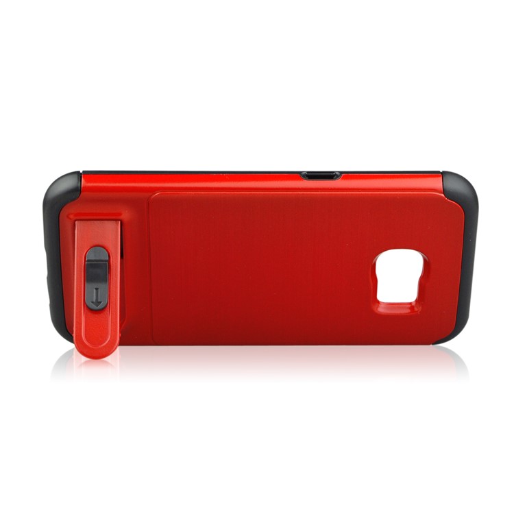 ANGIBABE Card Slot Brushed Hybrid PC + TPU Kickstand Cover for Samsung Galaxy S7 edge SM-G935 - Red-4