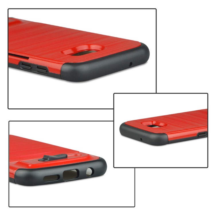 ANGIBABE Card Slot Brushed Hybrid PC + TPU Kickstand Cover for Samsung Galaxy S7 edge SM-G935 - Red-5
