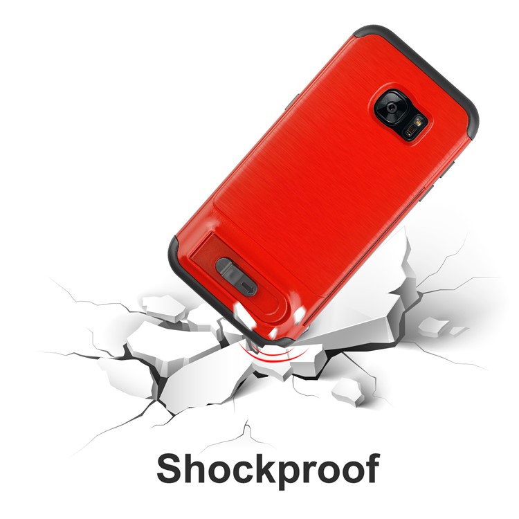ANGIBABE Card Slot Brushed Hybrid PC + TPU Kickstand Cover for Samsung Galaxy S7 edge SM-G935 - Red-6