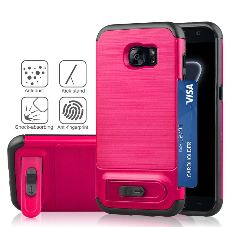ANGIBABE Card Slot Brushed PC + TPU Kickstand Mobile Case for Samsung Galaxy S7 edge SM-G935 - Rose-1