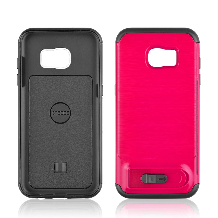 ANGIBABE Card Slot Brushed PC + TPU Kickstand Mobile Case for Samsung Galaxy S7 edge SM-G935 - Rose-2