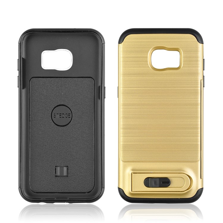 ANGIBABE Card Slot Brushed PC + TPU Combo Case with Kickstand for Samsung Galaxy S7 edge SM-G935 - Gold-2