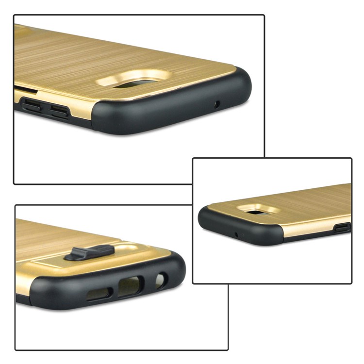ANGIBABE Card Slot Brushed PC + TPU Combo Case with Kickstand for Samsung Galaxy S7 edge SM-G935 - Gold-5