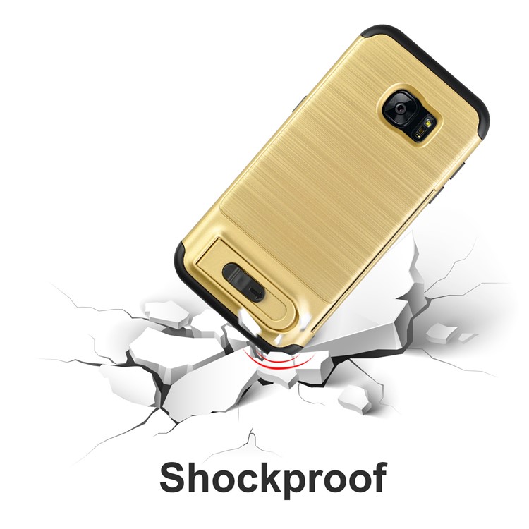 ANGIBABE Card Slot Brushed PC + TPU Combo Case with Kickstand for Samsung Galaxy S7 edge SM-G935 - Gold-6