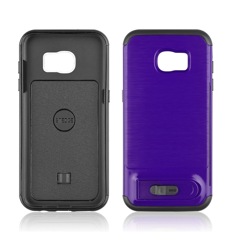ANGIBABE Card Slot Kickstand Brushed PC + TPU Mobile Casing for Samsung Galaxy S7 edge SM-G935 - Dark Purple-2