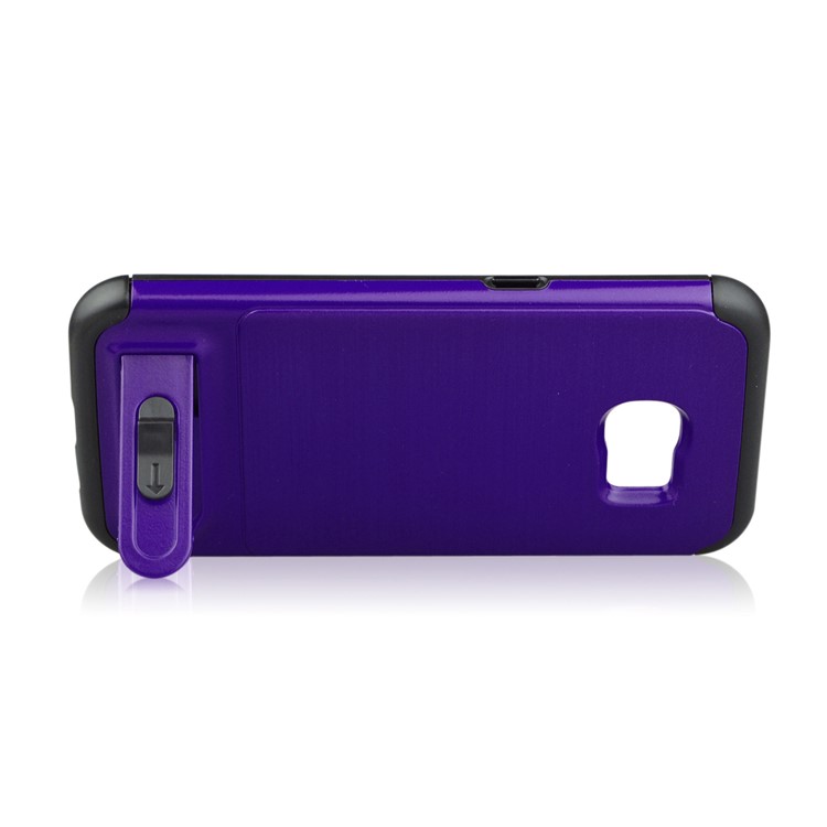 ANGIBABE Card Slot Kickstand Brushed PC + TPU Mobile Casing for Samsung Galaxy S7 edge SM-G935 - Dark Purple-4