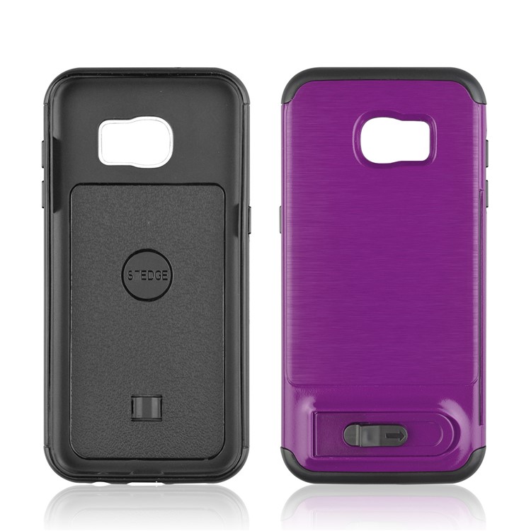ANGIBABE Card Slot Brushed PC + TPU Phone Cover with Kickstand for Samsung Galaxy S7 edge SM-G935 - Light Purple-2