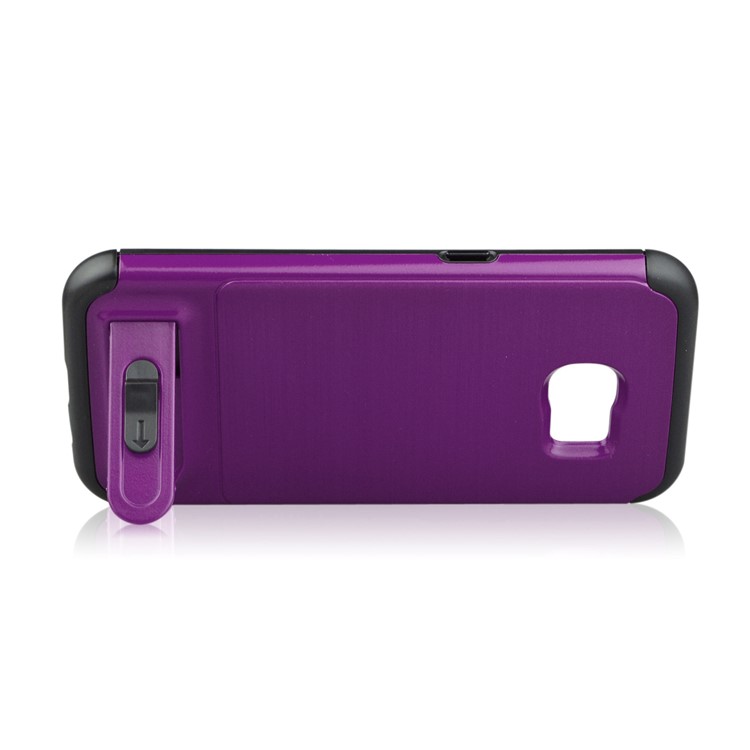 ANGIBABE Card Slot Brushed PC + TPU Phone Cover with Kickstand for Samsung Galaxy S7 edge SM-G935 - Light Purple-4