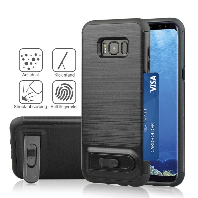 ANGIBABE Card Holder Brushed PC + TPU Back Case with Kickstand for Samsung Galaxy S8 G950 - Black-1
