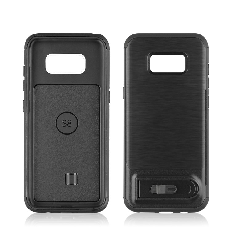 ANGIBABE Card Holder Brushed PC + TPU Back Case with Kickstand for Samsung Galaxy S8 G950 - Black-2
