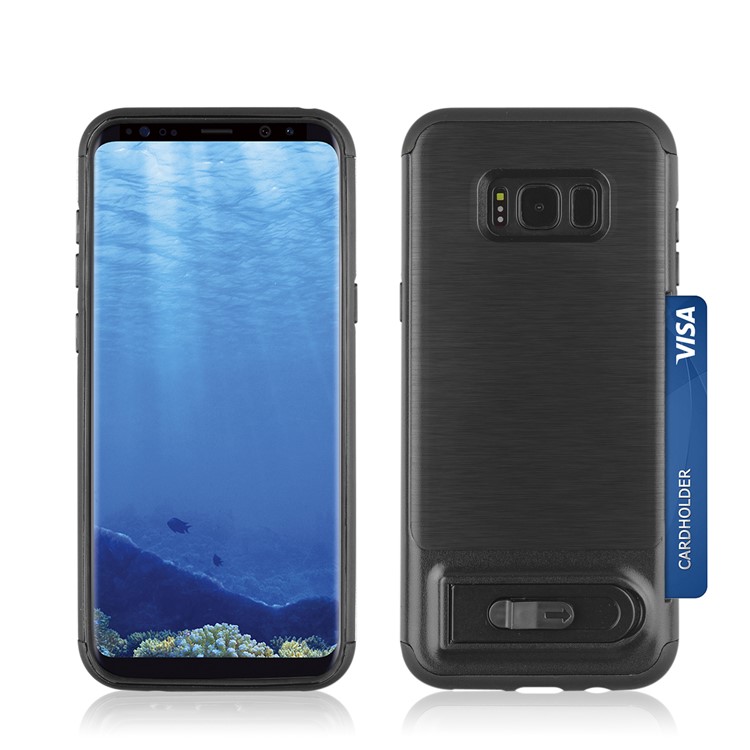 ANGIBABE Card Holder Brushed PC + TPU Back Case with Kickstand for Samsung Galaxy S8 G950 - Black-3
