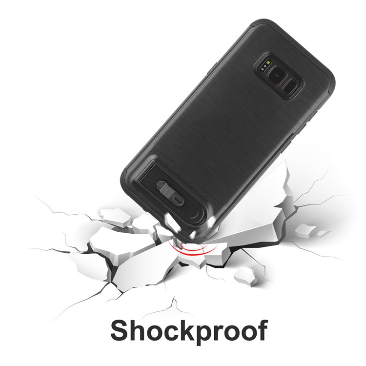 ANGIBABE Card Holder Brushed PC + TPU Back Case with Kickstand for Samsung Galaxy S8 G950 - Black-6