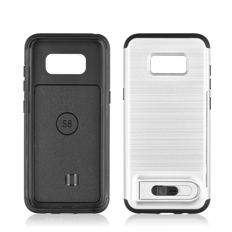 ANGIBABE Card Slot Brushed PC + TPU Hybrid Case with Kickstand for Samsung Galaxy S8 G950 - Silver-2