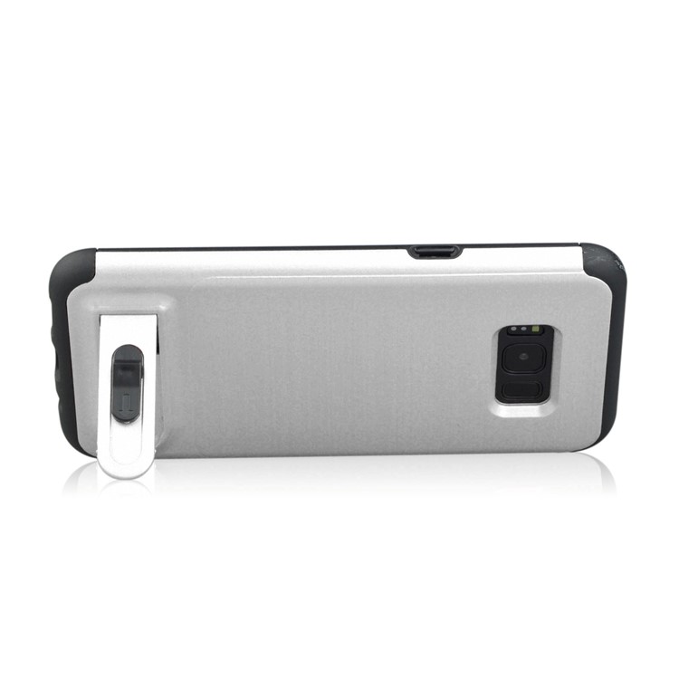ANGIBABE Card Slot Brushed PC + TPU Hybrid Case with Kickstand for Samsung Galaxy S8 G950 - Silver-4