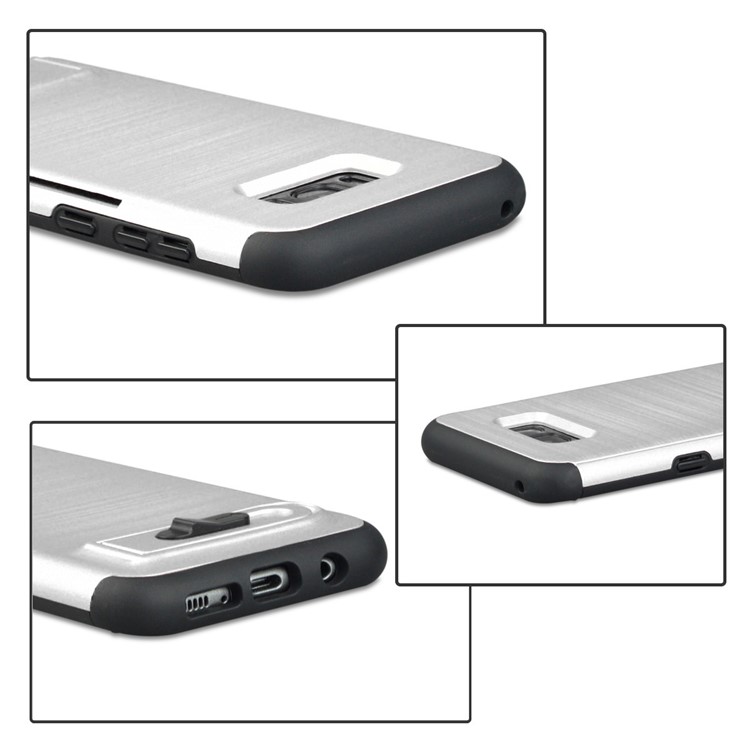 ANGIBABE Card Slot Brushed PC + TPU Hybrid Case with Kickstand for Samsung Galaxy S8 G950 - Silver-5