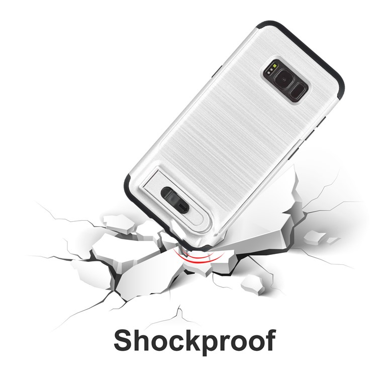 ANGIBABE Card Slot Brushed PC + TPU Hybrid Case with Kickstand for Samsung Galaxy S8 G950 - Silver-6