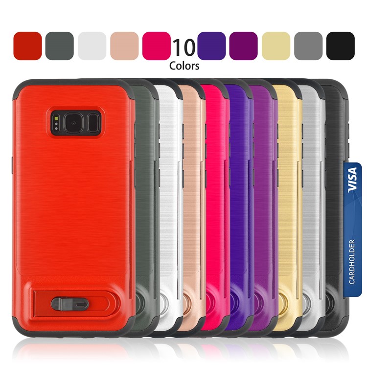 ANGIBABE Card Slot Brushed PC + TPU Hybrid Case with Kickstand for Samsung Galaxy S8 G950 - Silver-8