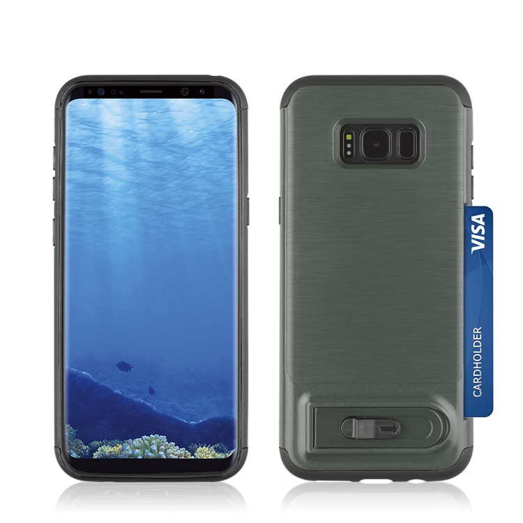 ANGIBABE for Samsung Galaxy S8 G950 Card Slot Brushed PC + TPU Kickstand Mobile Cover - Dark Grey-3