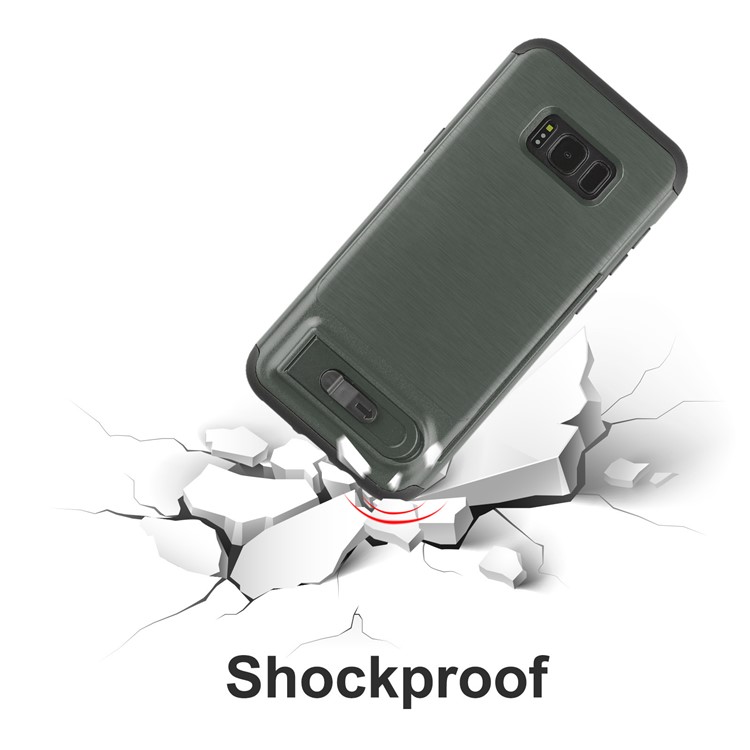 ANGIBABE for Samsung Galaxy S8 G950 Card Slot Brushed PC + TPU Kickstand Mobile Cover - Dark Grey-6