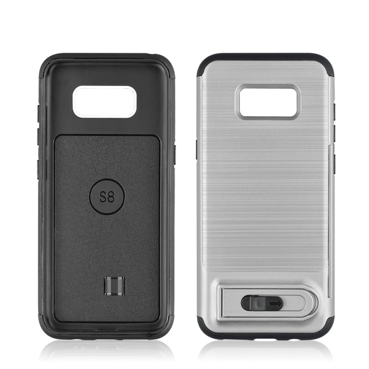 ANGIBABE Kickstand Card Holder Brushed PC + TPU Hybrid Cover for Samsung Galaxy S8 G950 - Light Grey-2