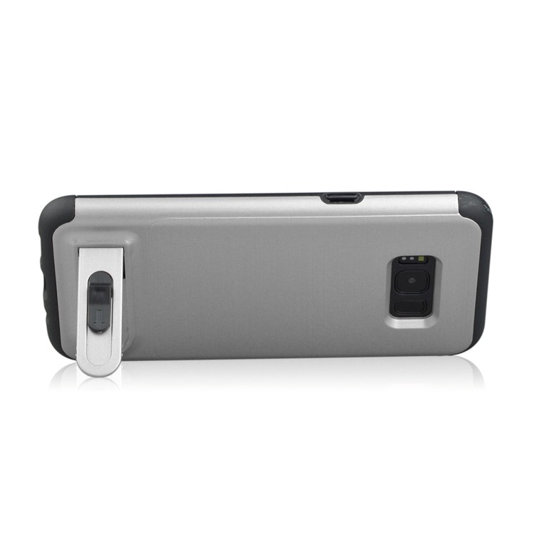 ANGIBABE Kickstand Card Holder Brushed PC + TPU Hybrid Cover for Samsung Galaxy S8 G950 - Light Grey-4