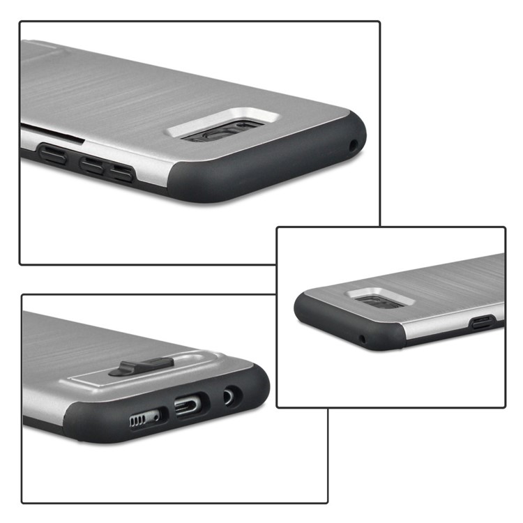 ANGIBABE Kickstand Card Holder Brushed PC + TPU Hybrid Cover for Samsung Galaxy S8 G950 - Light Grey-5