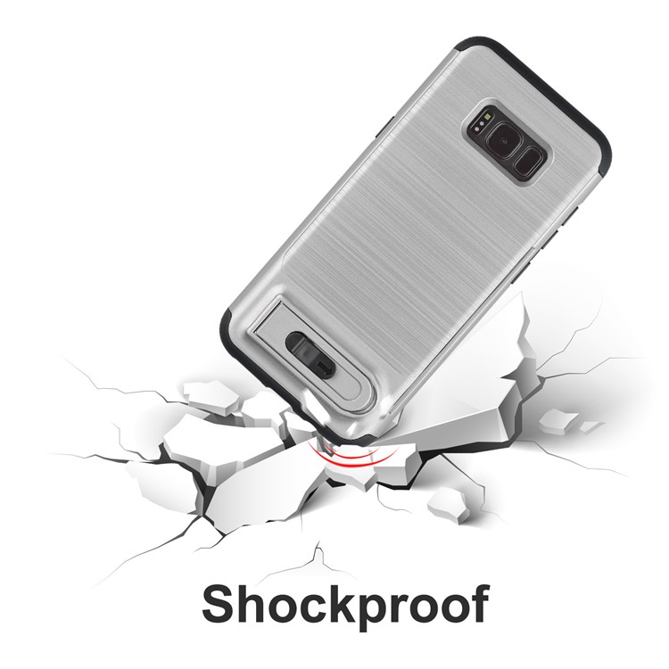 ANGIBABE Kickstand Card Holder Brushed PC + TPU Hybrid Cover for Samsung Galaxy S8 G950 - Light Grey-6
