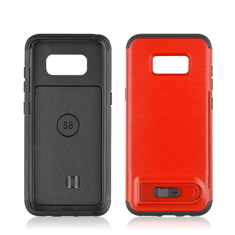 ANGIBABE for Samsung Galaxy S8 G950 Card Slot Brushed Hybrid PC + TPU Kickstand Case - Red-2