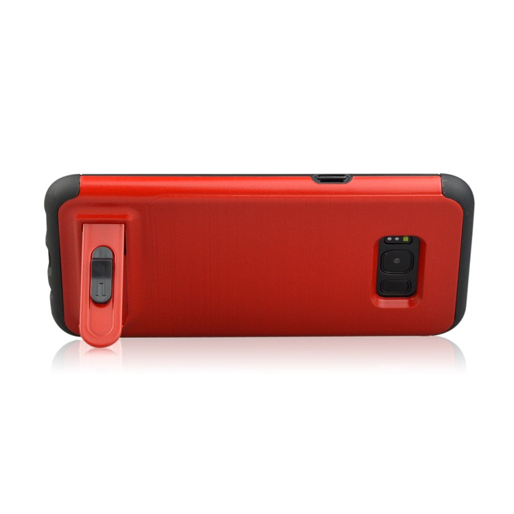 ANGIBABE for Samsung Galaxy S8 G950 Card Slot Brushed Hybrid PC + TPU Kickstand Case - Red-4