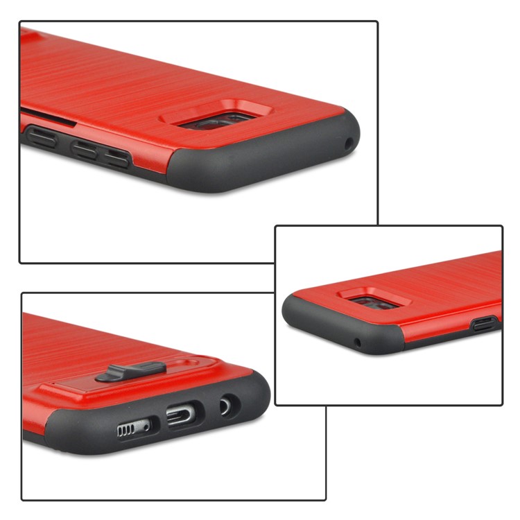 ANGIBABE for Samsung Galaxy S8 G950 Card Slot Brushed Hybrid PC + TPU Kickstand Case - Red-5