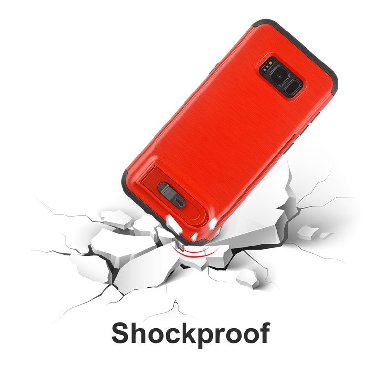 ANGIBABE for Samsung Galaxy S8 G950 Card Slot Brushed Hybrid PC + TPU Kickstand Case - Red-6