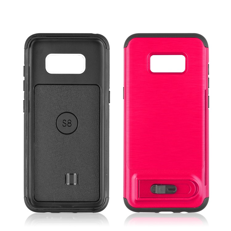 ANGIBABE Card Slot Brushed PC + TPU Kickstand Mobile Casing for Samsung Galaxy S8 G950 - Rose-2