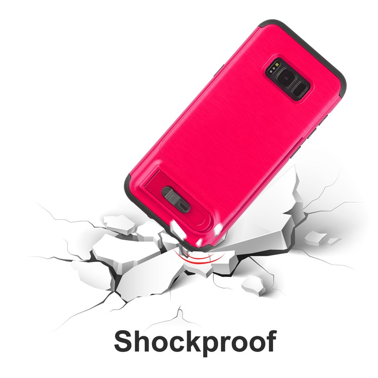 ANGIBABE Card Slot Brushed PC + TPU Kickstand Mobile Casing for Samsung Galaxy S8 G950 - Rose-6
