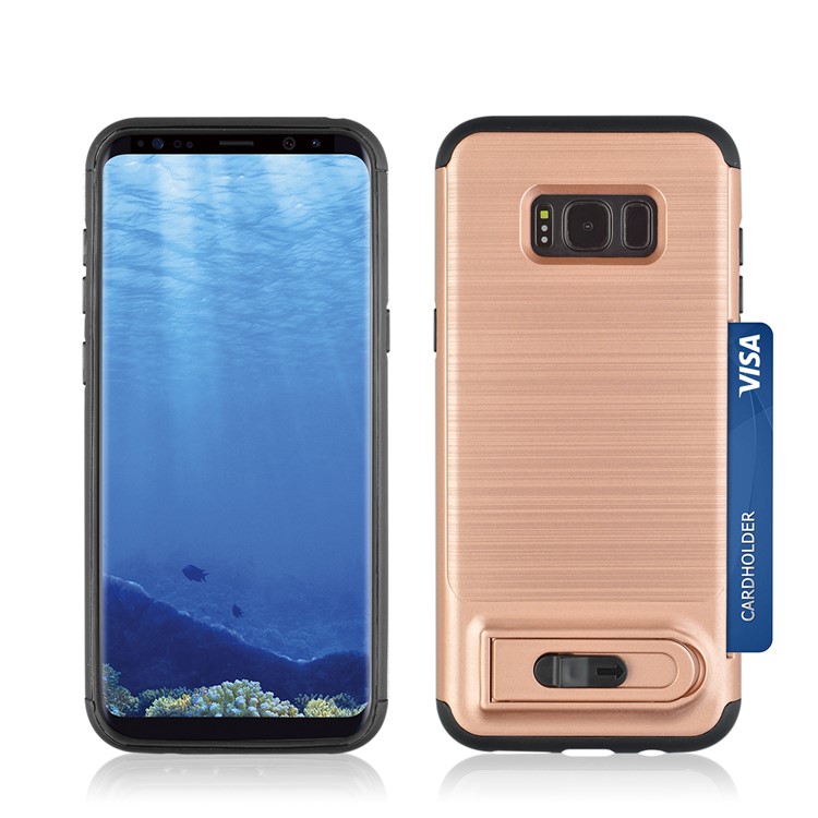 ANGIBABE Kickstand Brushed PC + TPU Phone Shell with Card Slot for Samsung Galaxy S8 G950 - Rose Gold-3