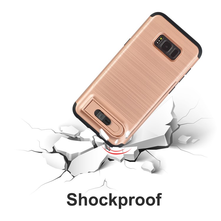 ANGIBABE Kickstand Brushed PC + TPU Phone Shell with Card Slot for Samsung Galaxy S8 G950 - Rose Gold-6