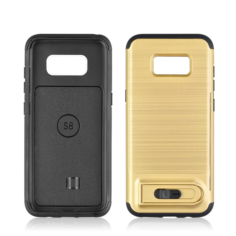 ANGIBABE Card Slot Brushed PC + TPU Combo Cover with Kickstand for Samsung Galaxy S8 G950 - Gold-2