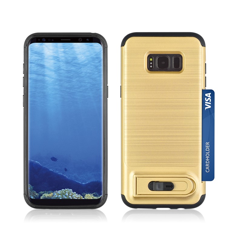 ANGIBABE Card Slot Brushed PC + TPU Combo Cover with Kickstand for Samsung Galaxy S8 G950 - Gold-3
